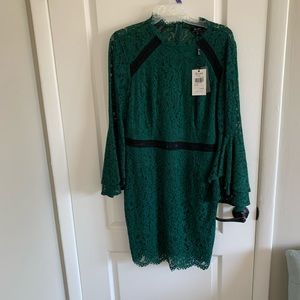 Bardot Hunter Green ruffled sleeve dress